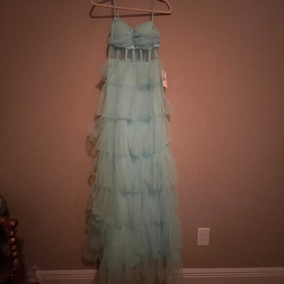 Next/UP Size 1/2, Baby Blue, Illusion Lace Corset, Tulle Ruffle Tiered Ball Gown - Picture 11 of 11